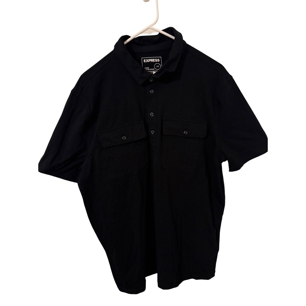 Express Menswear Black Short Sleeve Collared Polo Shirt Size L Large Utility Poc